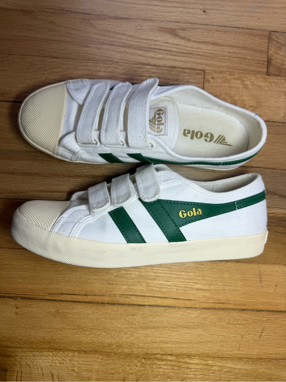 Gola White Canvas Sneakers with Green Stripes - Women's Velcro